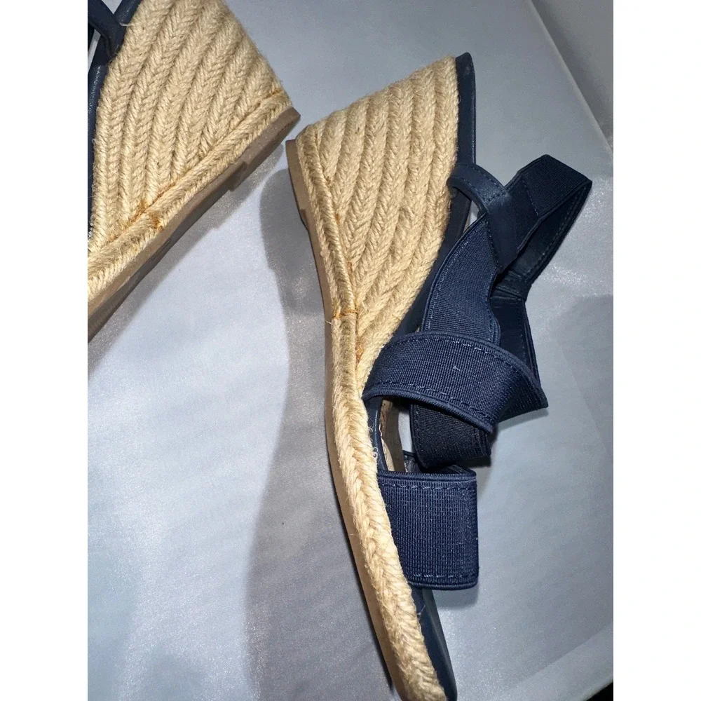 Merona Navy Blue Elastic Strappy Espadrille Wedge Sandals Womens 7.5 Platform
